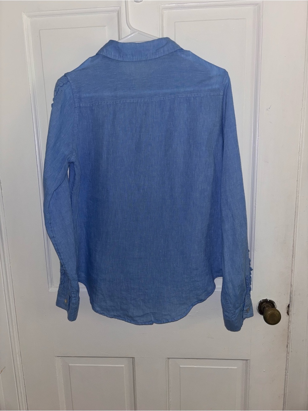 Lilly Pulitzer Blue 100% Linen Lace Sleeve Button Front Shirt Women’s XS - Picture 6 of 10